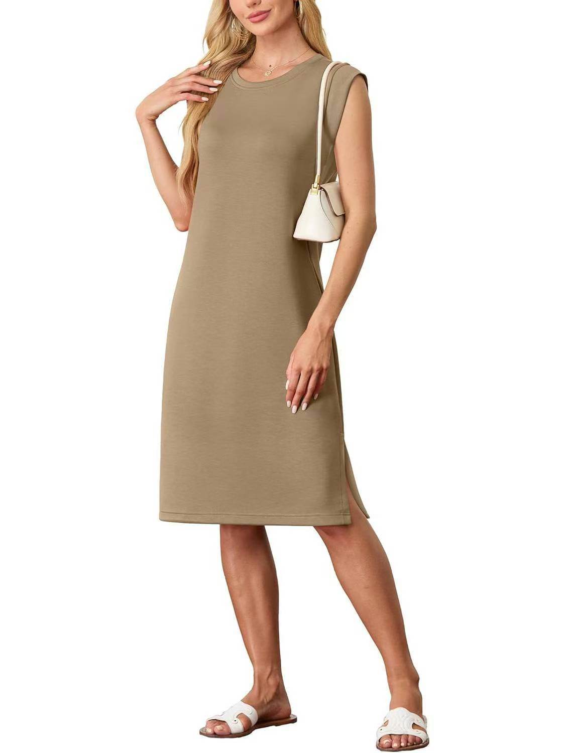 Women's Fashion Round Neck Sleeveless Split Pocket Dress - Velora