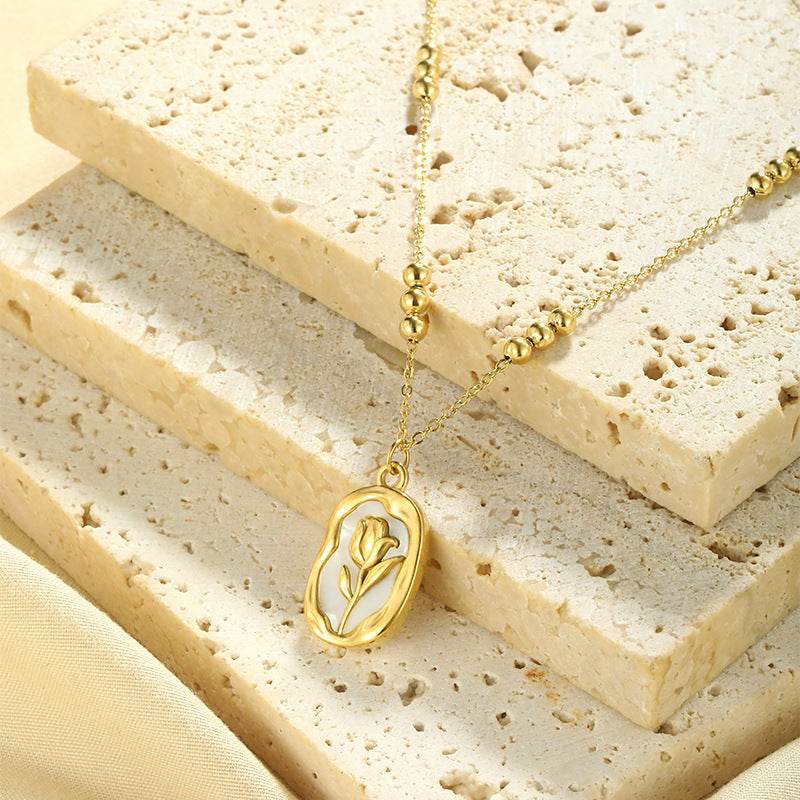 Simple Rose White Shell Pendant Necklace For Women - Velora