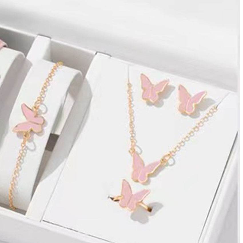 5PCS Fashion Butterfly Pendants Necklace Earrings Ring Bracelet Sets For Women Jewelry Set Bridal Wedding Jewelry Gift - Velora