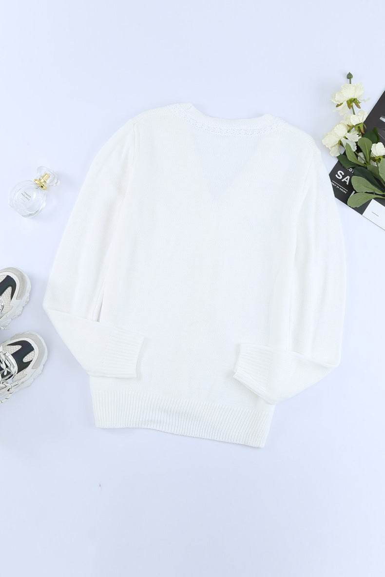 Pure Color Casual Single-breasted V-neck Pullover Sweater - Velora