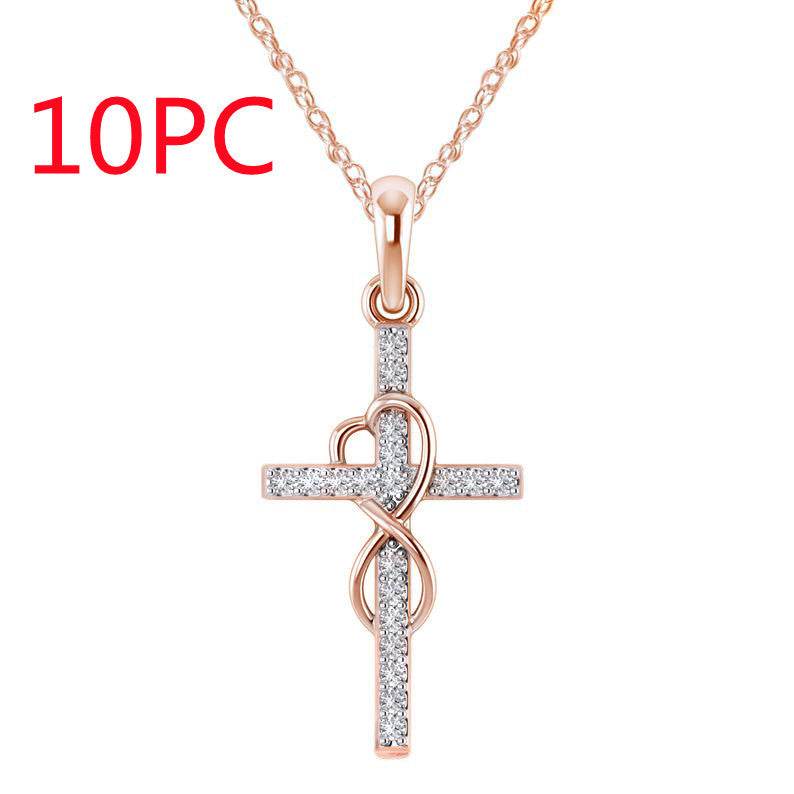 Alloy Pendant With Diamond And Eight-character Cross Necklace - Velora