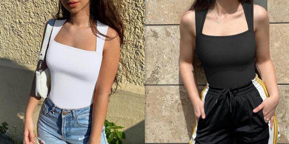 Thread Square Neck Jumpsuit Sleeveless Slim Fit Tank Top Summer Shapewear - Velora
