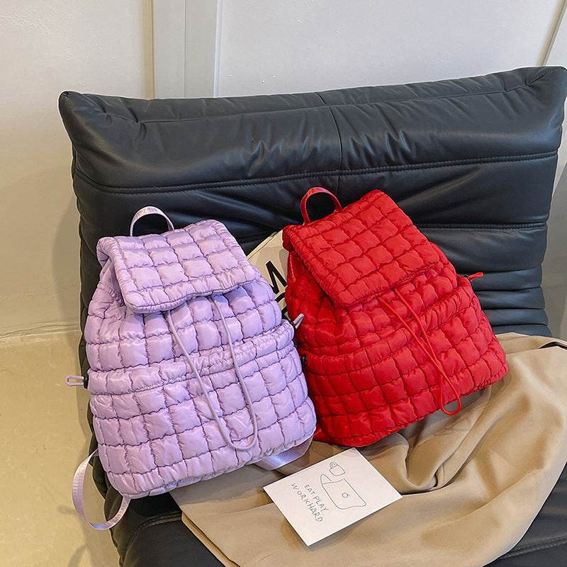 Candy Color Quilted Women Backpack Puffy Down Padded School Bag Large Cotton Travel Back Pack Bags For Women Plaids Shoulder Bag - Velora