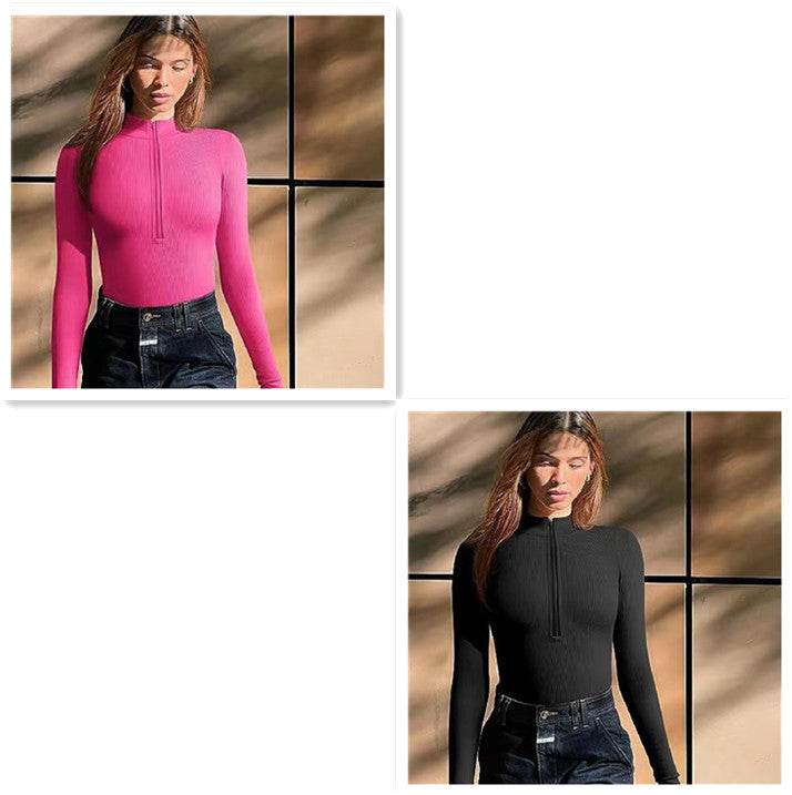 Fashion Long Sleeve Zipper Jumpsuit Seamless Slimming Shapewear For Women Romper - Velora