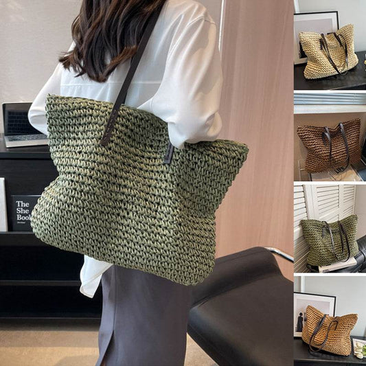 Summer Woven Shoulder Bag Ins Fashion Large Capacity Handbags With Zipper Women's Beach Bags - Velora