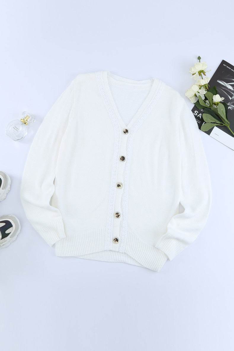 Pure Color Casual Single-breasted V-neck Pullover Sweater - Velora