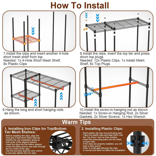 1Pc 4 Tier Heavy Duty Garment Rack With Wheels Carbon Steel Clothing Rack Portable Wardrobe Clothes Rack With 3 Hanging Rods 6 Footrests 44.9x17.13x77.95in - Velora