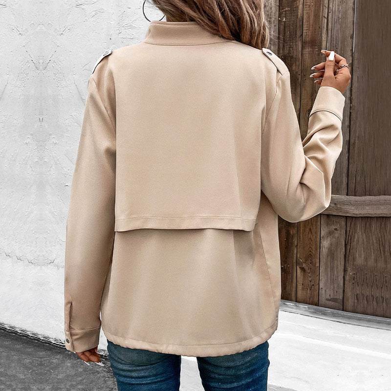 Women's Stand Collar Solid Color Jacket Coat - Velora