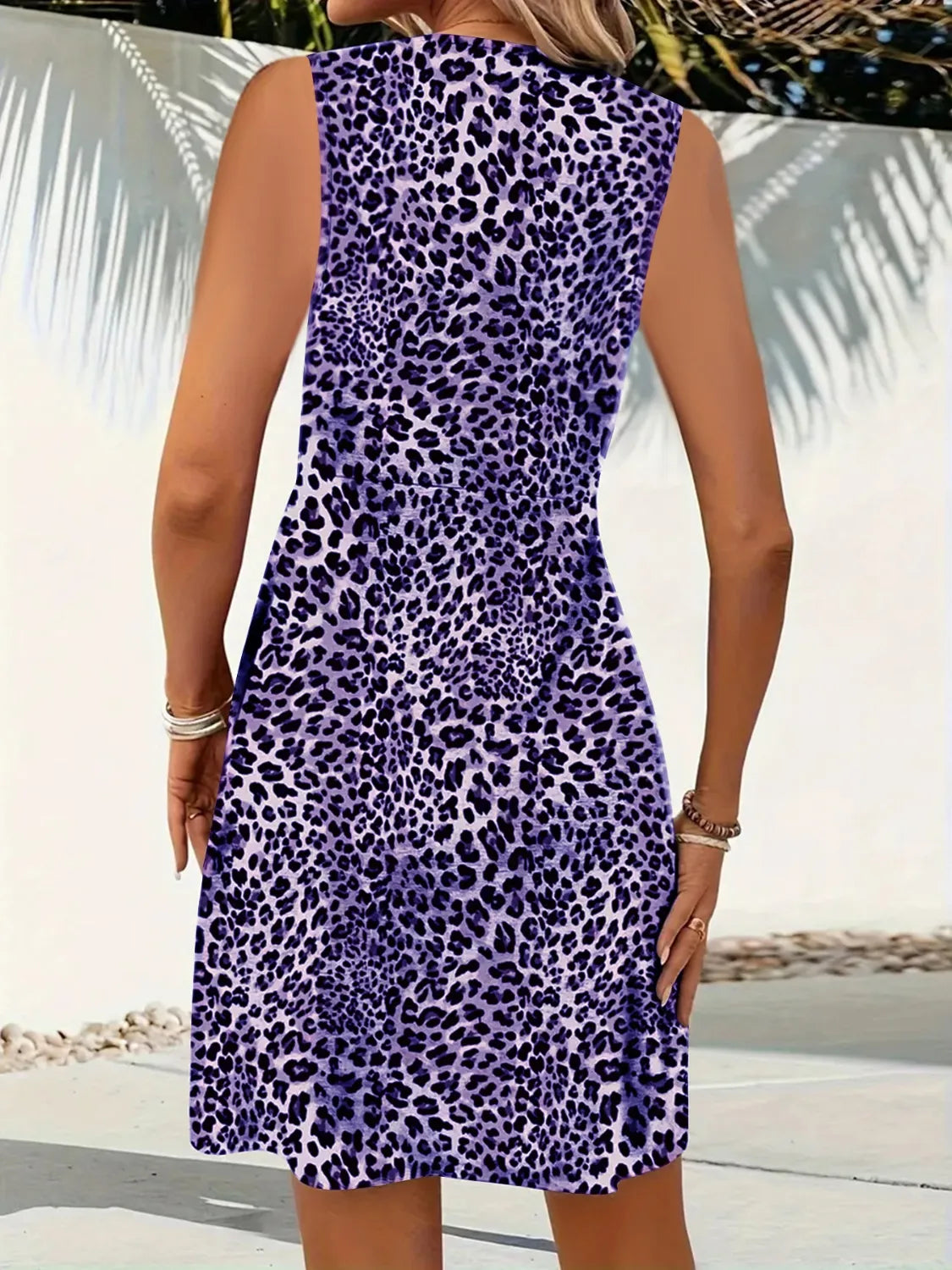 Leopard V-Neck Sleeveless Mini Dress - Velora