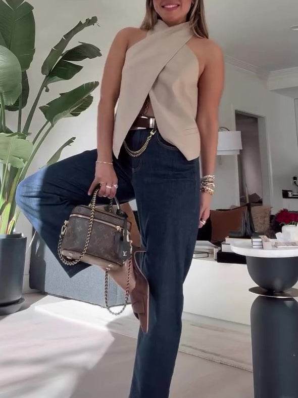 Khaki Cross Sleeveless Vest - Velora