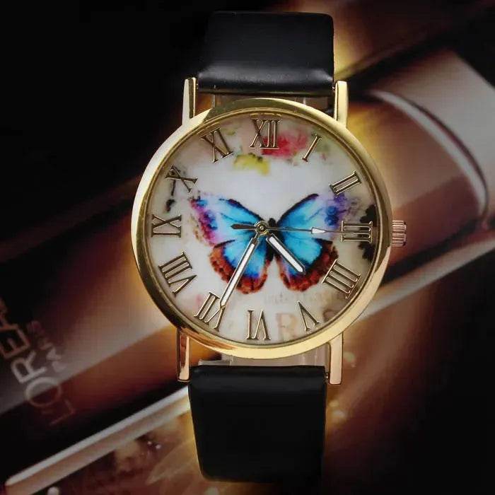 Roman scale butterfly belt watch Fashion universal gold shell watch - Velora