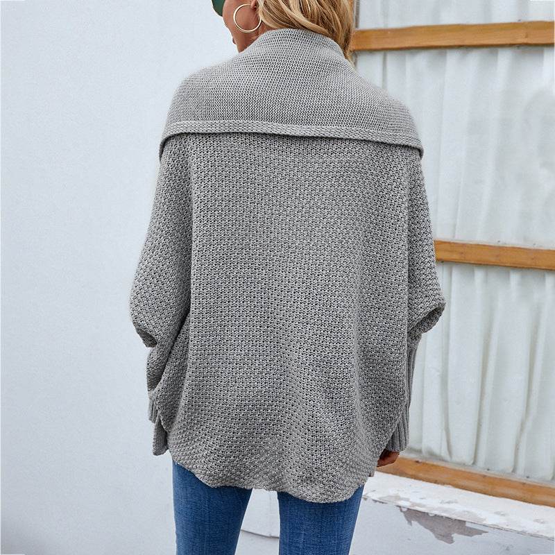 New Loose Knitted Sweater Solid Color Bat Sleeve Large Lapel Cardigan Autumn And Winter Fashion Jacket For Women Clothing - Velora