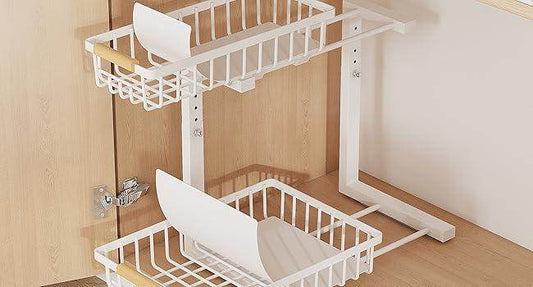 Metal Adjustable Height Two-Tier Drawer Kitchen Bathroom Under Sink Storage Rack - Velora