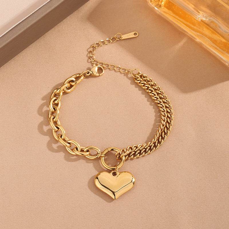 Hip Hop Thick Straps Double-layer Peach Heart Stainless Steel Bracelet - Velora