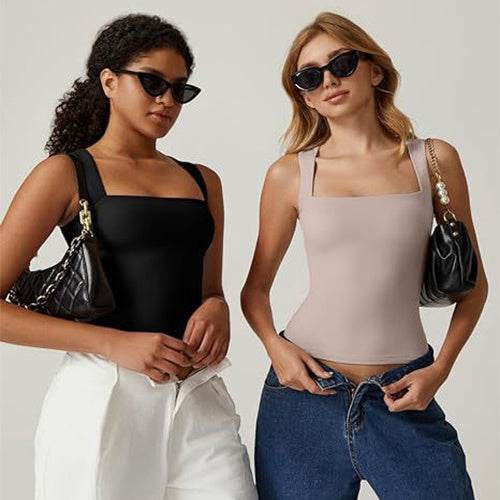 Summer Square-neck Tank Vest Ins Fashion Slim Solid Sleeveless Tops For Women Clothing - Velora