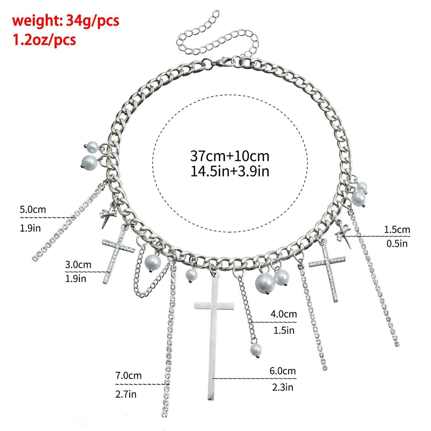 Cross Tassel Pearl Collarbone Chain Jewelry Cool Spicy Girl Necklace Fashion Jewelry - Velora