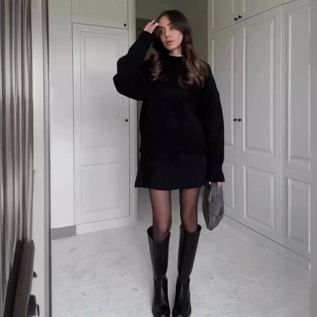 Sweater Skirt Sets For Women 2 Pieces Knit Casual Versatile Long Sleeve Pullover Elegant Solid High Waist Mini Skirt Outfit - Velora