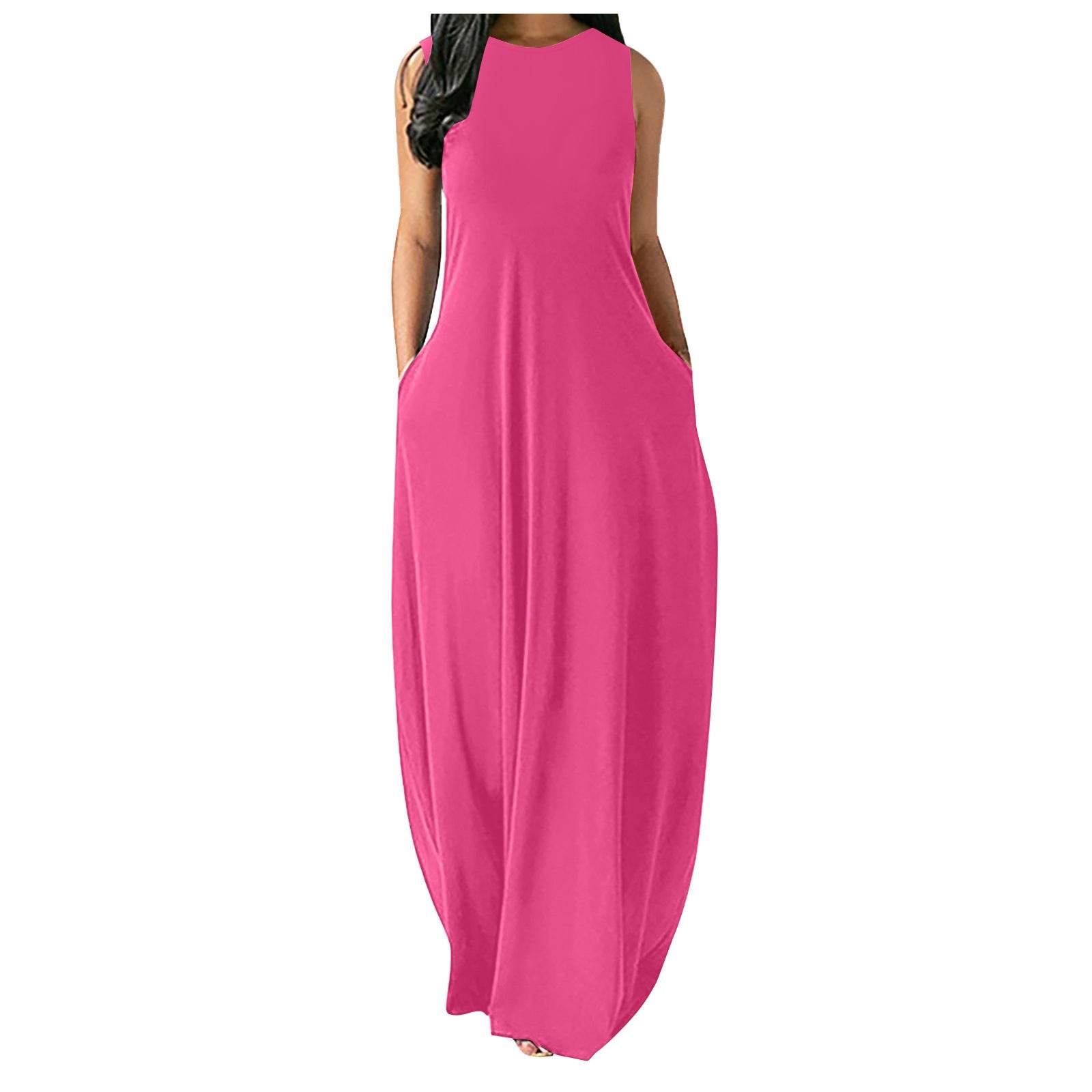 Women's Summer New Style Long Slim Slimming Solid Color Stitching Sleeveless Vest Dress - Velora