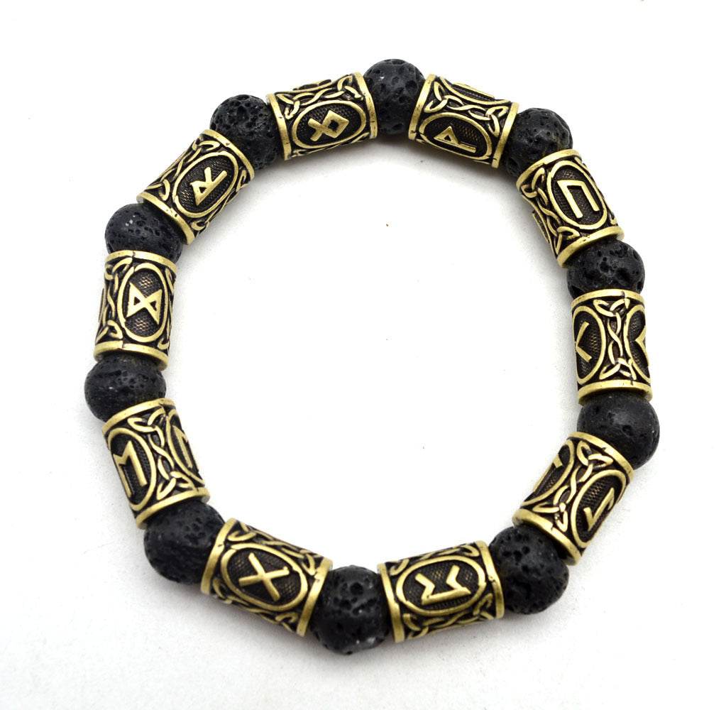 Asgard Crafted Silver Rune And Black Lava Stone Bracelet - Velora