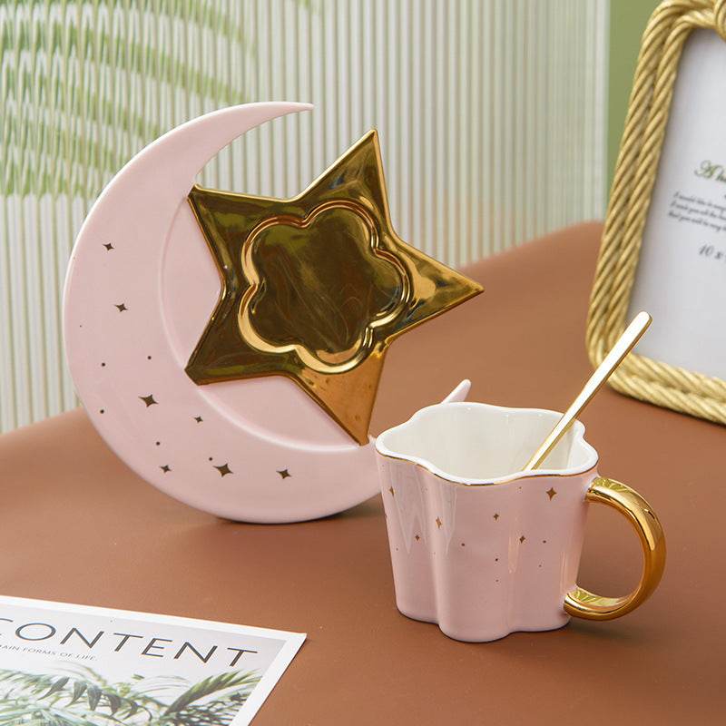 Creative Ceramic Cup With Star And Moon Saucer - Velora