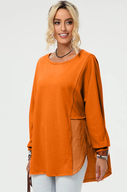 Double Take Full Size Long Sleeve High-Low T-Shirt - Velora