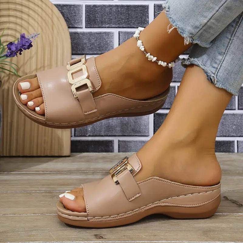 Ins Chain Wedges Sandals Summer Fashion Platform Peep-toed Slides Slippers Outdoor Thick Bottom Roman Shoes For Women - Velora