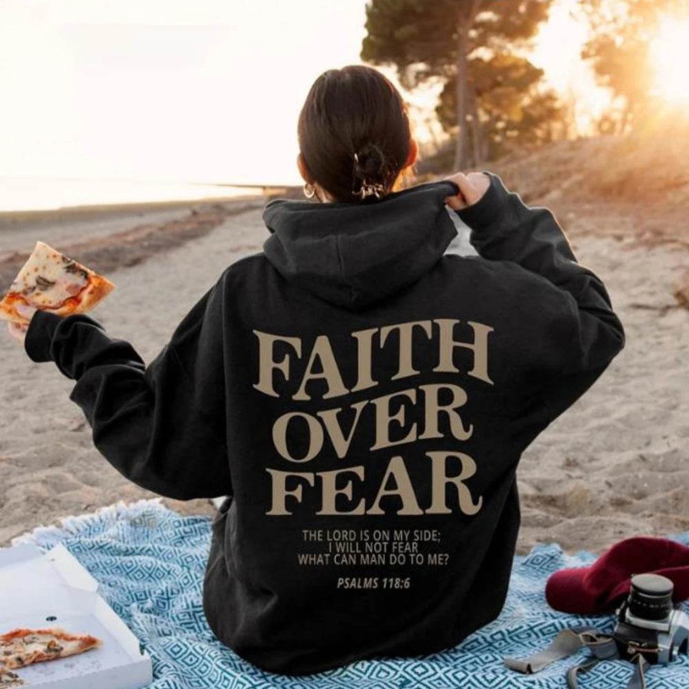 Faith Over Fear Christian Hoodie Christian Sweatshirt Jesus Hoodie Trendy Hoodie Bible Verse Shirt Unisex Aesthetic Clothes - Velora
