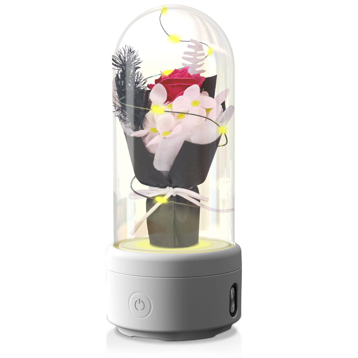 Creative 2 In 1 Bouquet LED Light And Bluetooth-compatible Speaker Mother's Day Gift Rose Luminous Night Light Ornament In Glass Cover - Velora