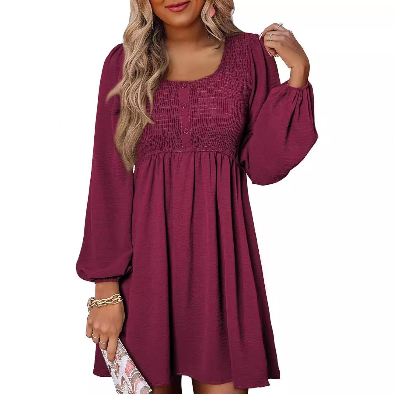 Long Sleeve High Waist A- Line Mini Dress - Velora