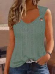 Eyelet Solid Tank Top, Casual Sleeveless Tank Top For Summer, Women's Clothing - Velora