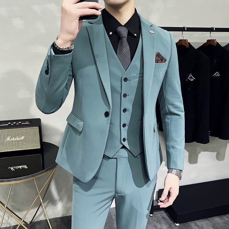 Men's Three-piece Suit Korean Style One Button - Velora