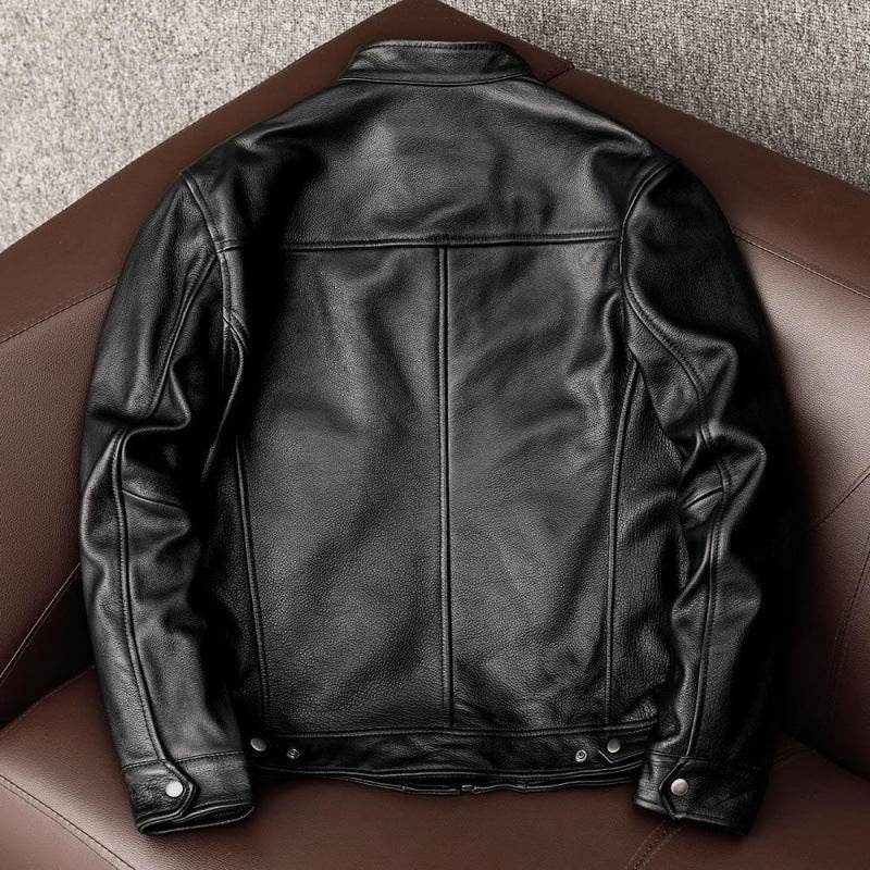 Leather Men's Stand Collar Leather Jacket Coat Youth - Velora