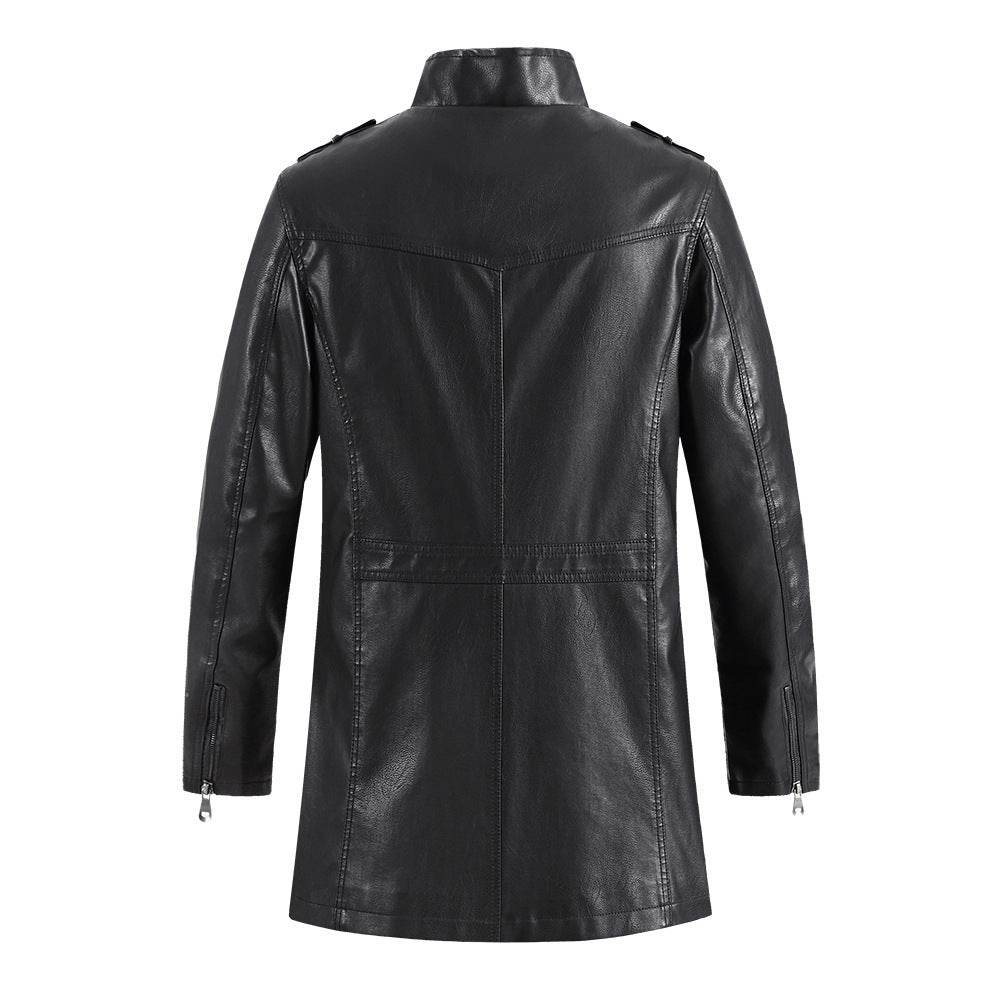 Men's Fashionable Standing Collar Plush Leather Jacket - Velora