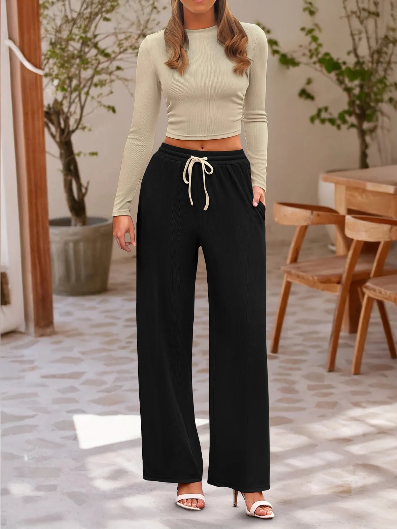 Round Neck Long Sleeve Top and Pants Set - Velora