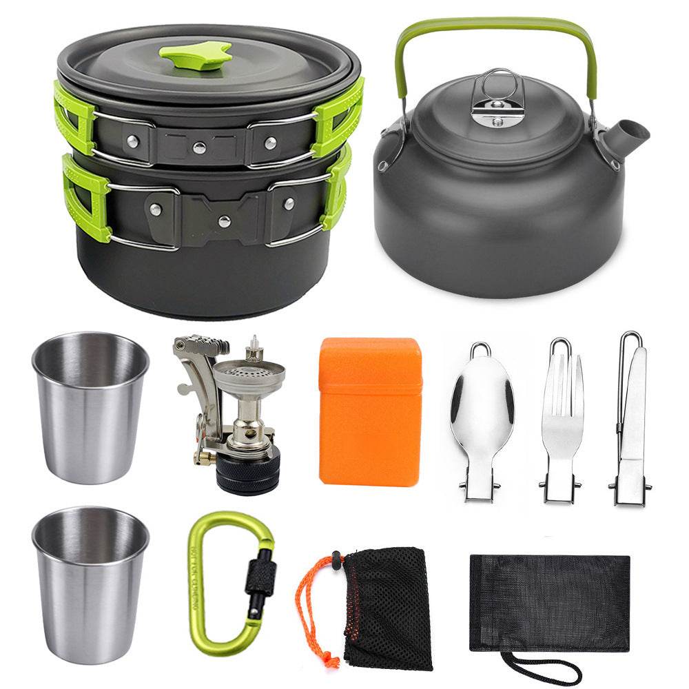 Camping Cookware Kit Outdoor Cooking Set Aluminum Equipment Outdoor Pot Travel Tableware Kitchen Hiking Picnic BBQ - Velora