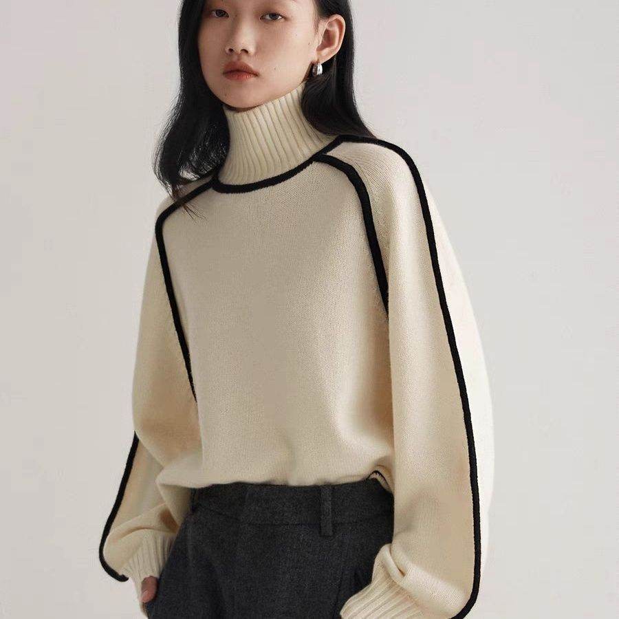 Autumn And Winter Half Turtleneck Three-dimensional Casual Loose Pullover Knitted Sweater Fashion Knit Top Outerwear - Velora