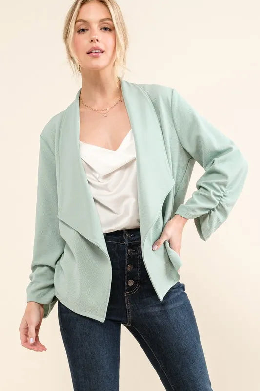 And The Why Stretch Non-Wrinkled Basic Open-Front Blazer - Velora