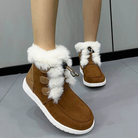 Fashion Suede Fleece Snow Boots Winter Warm Plush Round Toe Cotton Shoes Versatile Simple Short Boot For Women - Velora