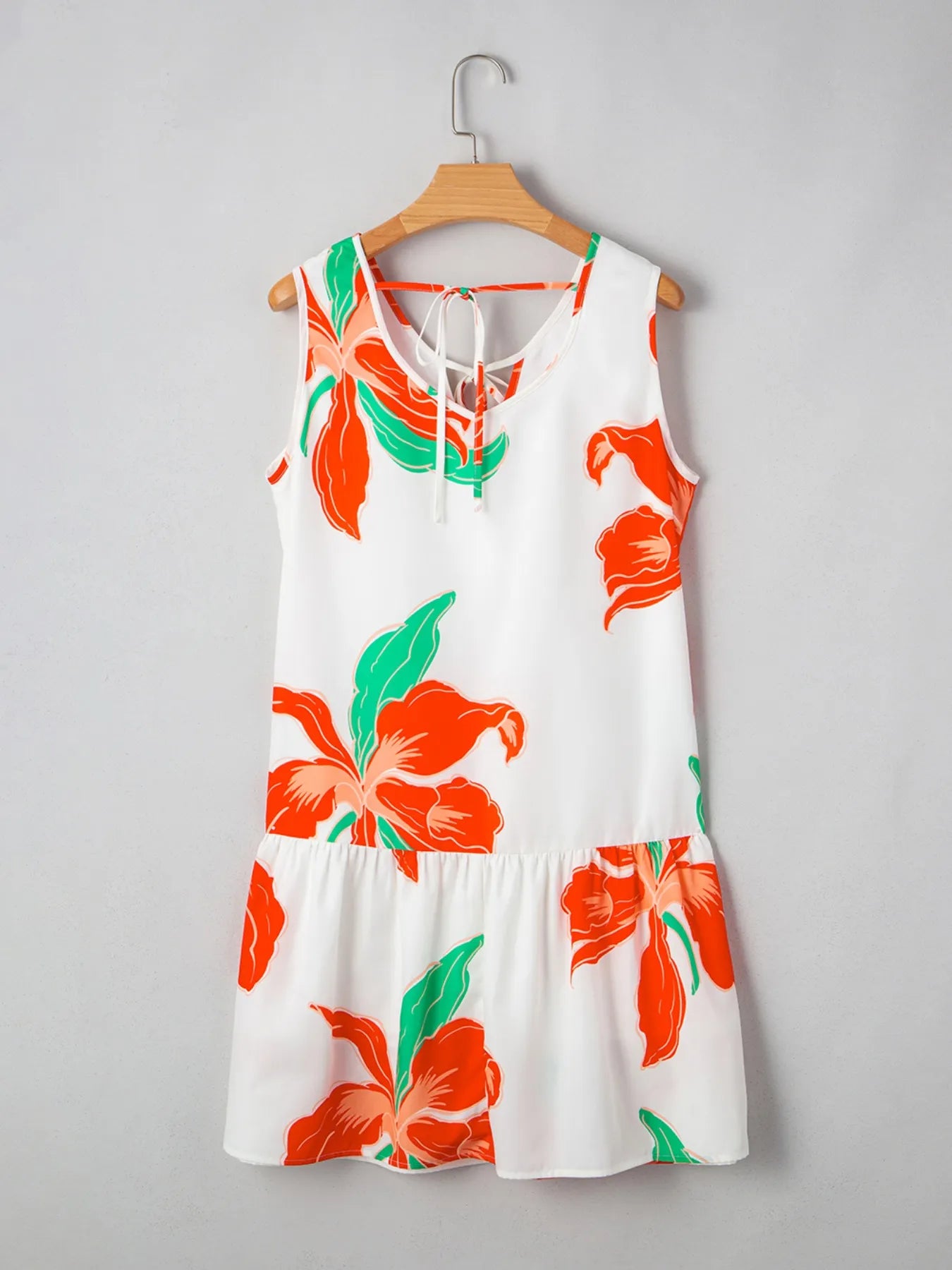 Floral Tie Neck Sleeveless Ruffled Sundress - Velora