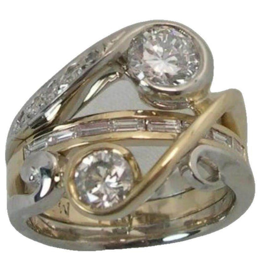 Bohemian Retro Exaggerated Inlaid Diamond Two-color Ring - Velora