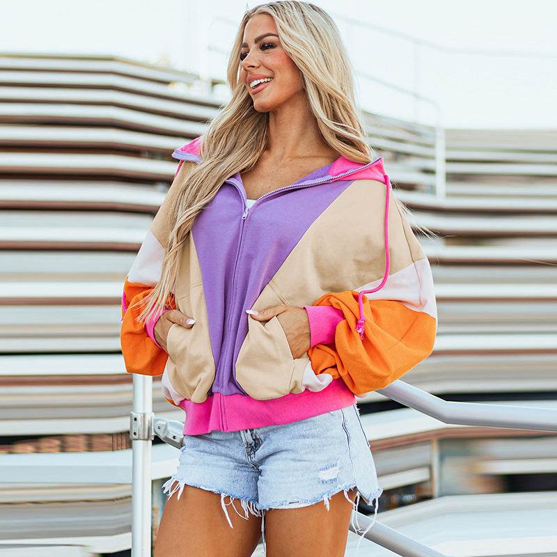 Dopamine Color Hooded Coat Sweatshirt Women - Velora