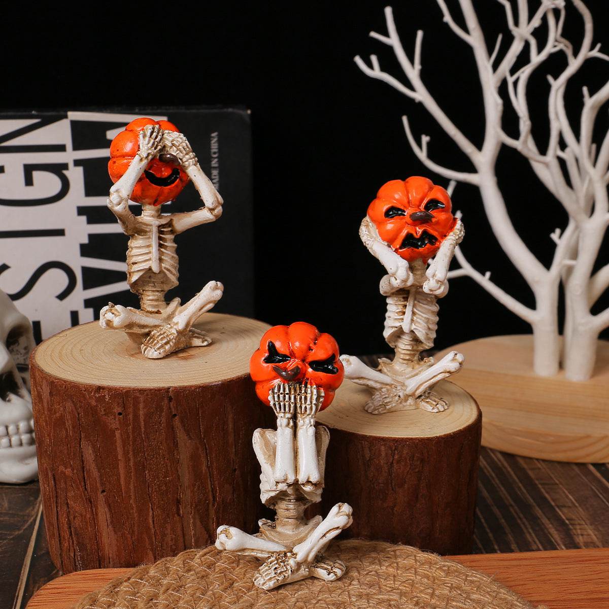 Pumpkin Head Skull Doll Ornaments Home Halloween Layout Props - Velora