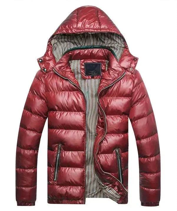 Winter leather Puffer coat for men Hooded padded Winter jacket for men - Velora