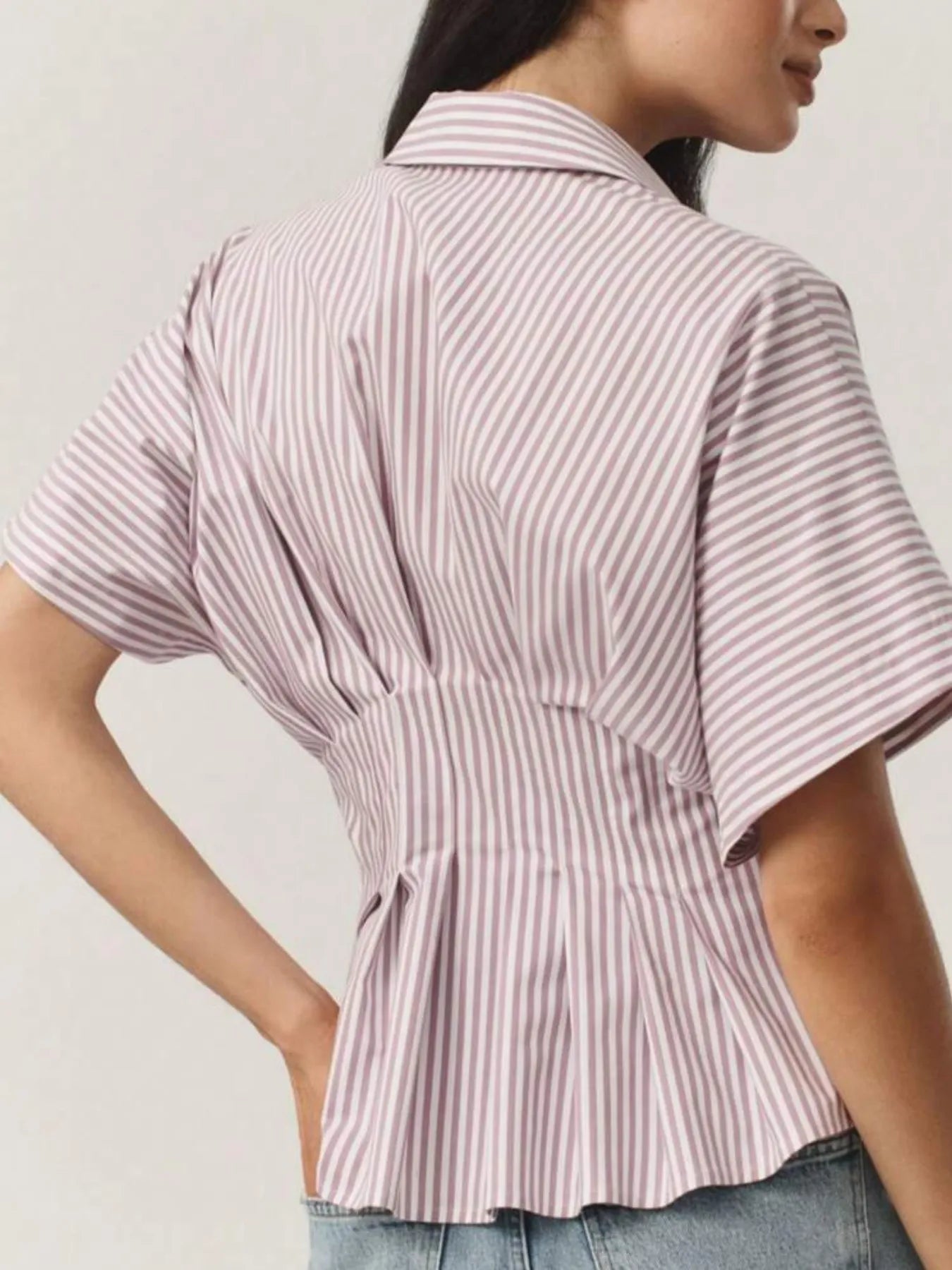 Striped Short Sleeve Button-Up Shirt - Velora