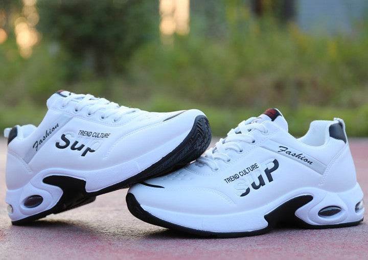 Men's Leisure Travel Shoes Students' White Leather Running Shoes - Velora