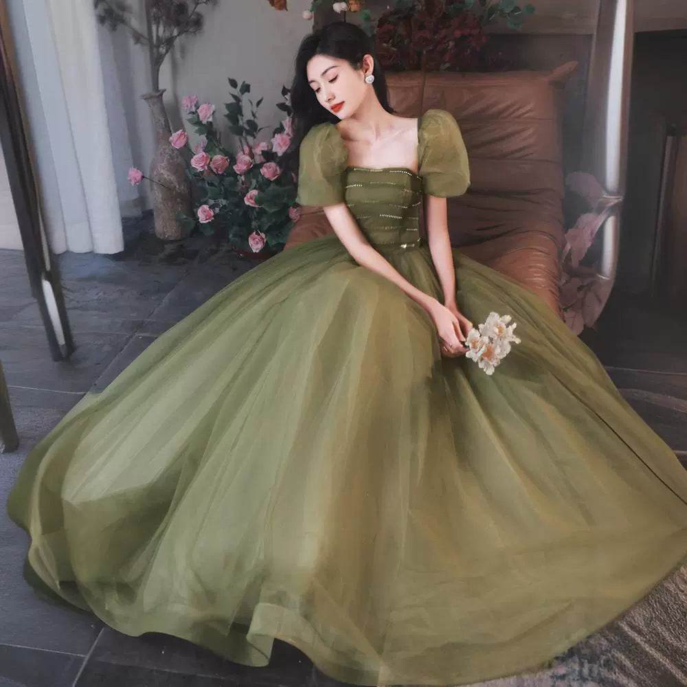 Women's Mori Style Evening Wear Fairy Temperamental Green Slim Fit - Velora