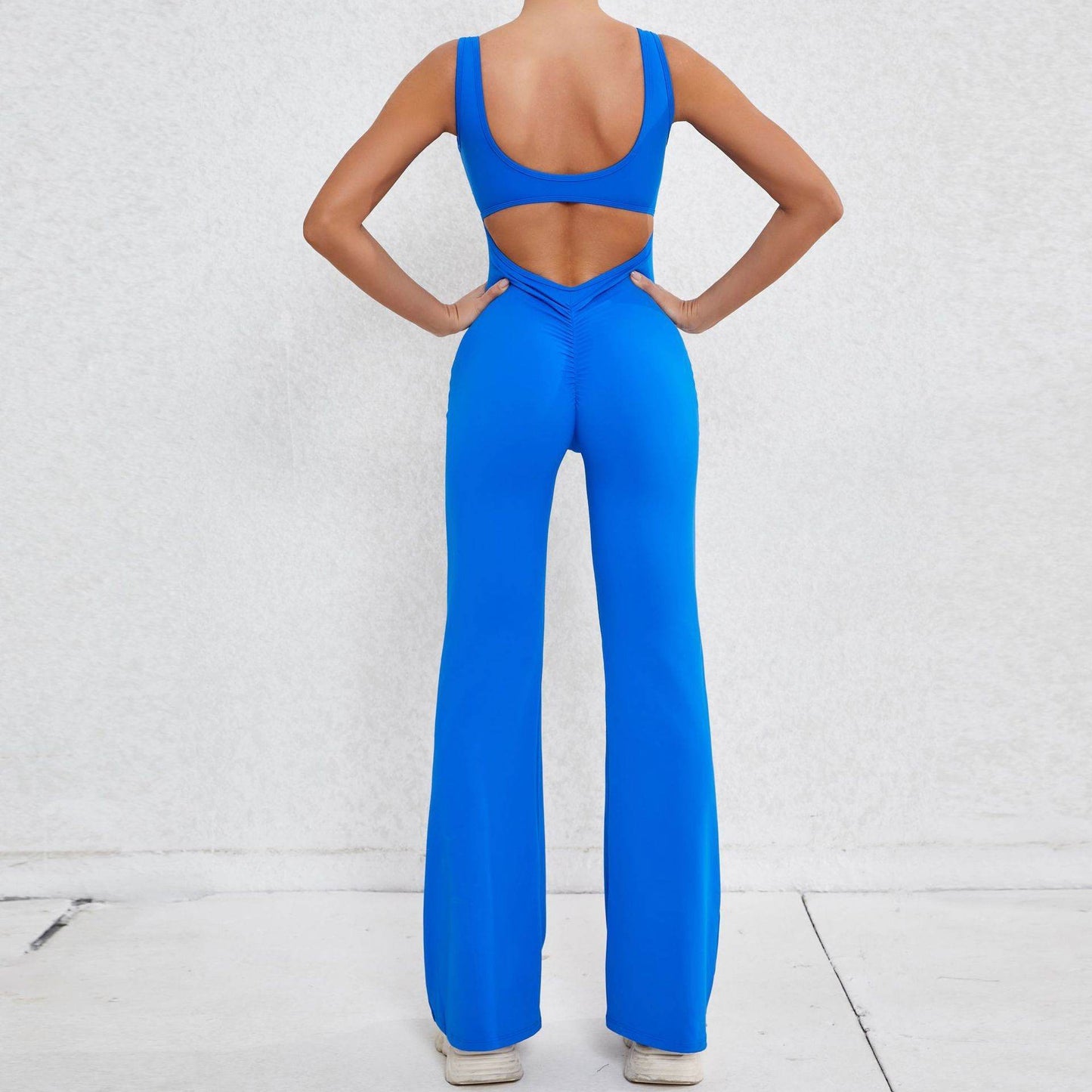 Hollow Back Workout Jumpsuit Sports Athleisure Yoga Wide Leg Jumpsuit - Velora