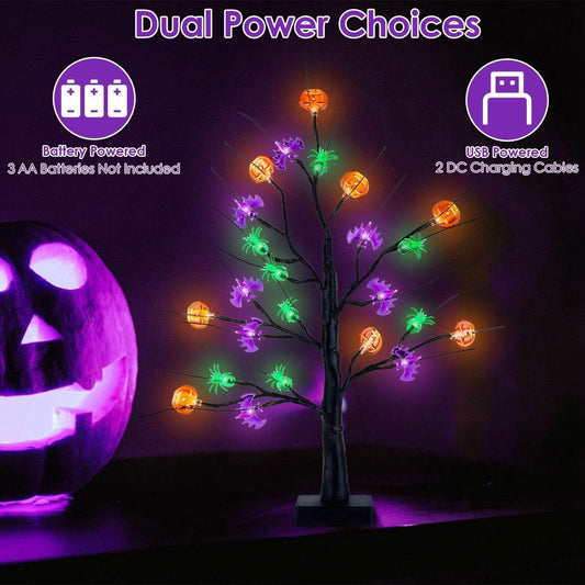 2Pack 1.97FT Lighted Halloween Trees Halloween Indoor Decorations Black Halloween Tree Lights With Timer Adjustable Twigs For Tabletop Party - Velora