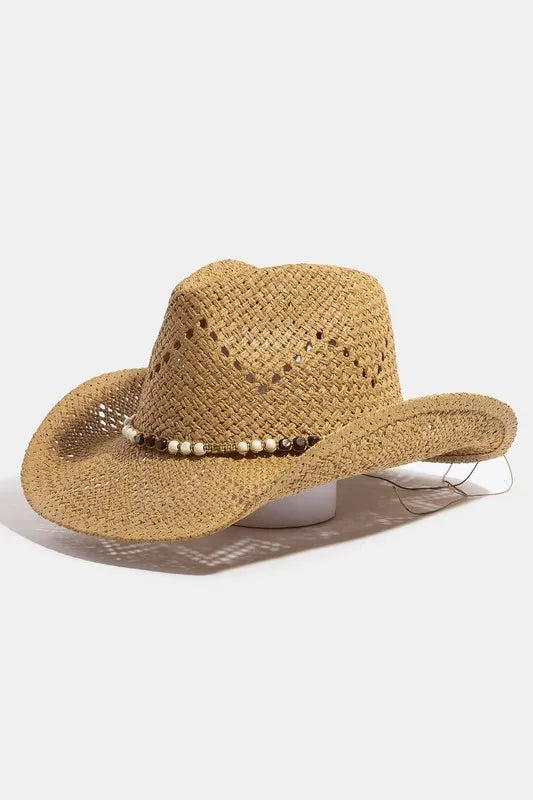 Fame Mixed Beaded Strap Western Fedora Straw Hat - Velora