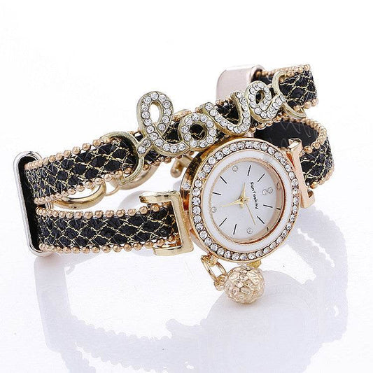 Fashion Women Rhinestone Leather Bracelet watch - Velora